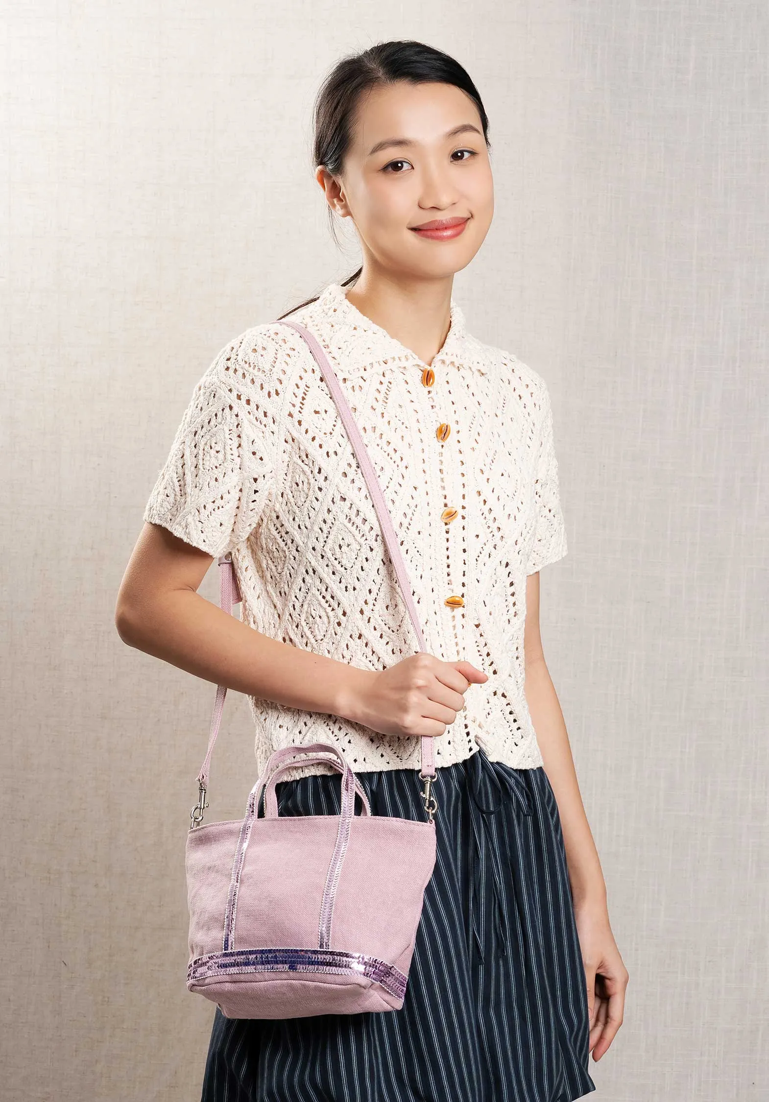 Mini Bag Linen Cabas Xs Ve31-v40410 Rose-Ancien