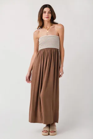 Miou Muse Mixed Media Strapless Maxi Dress