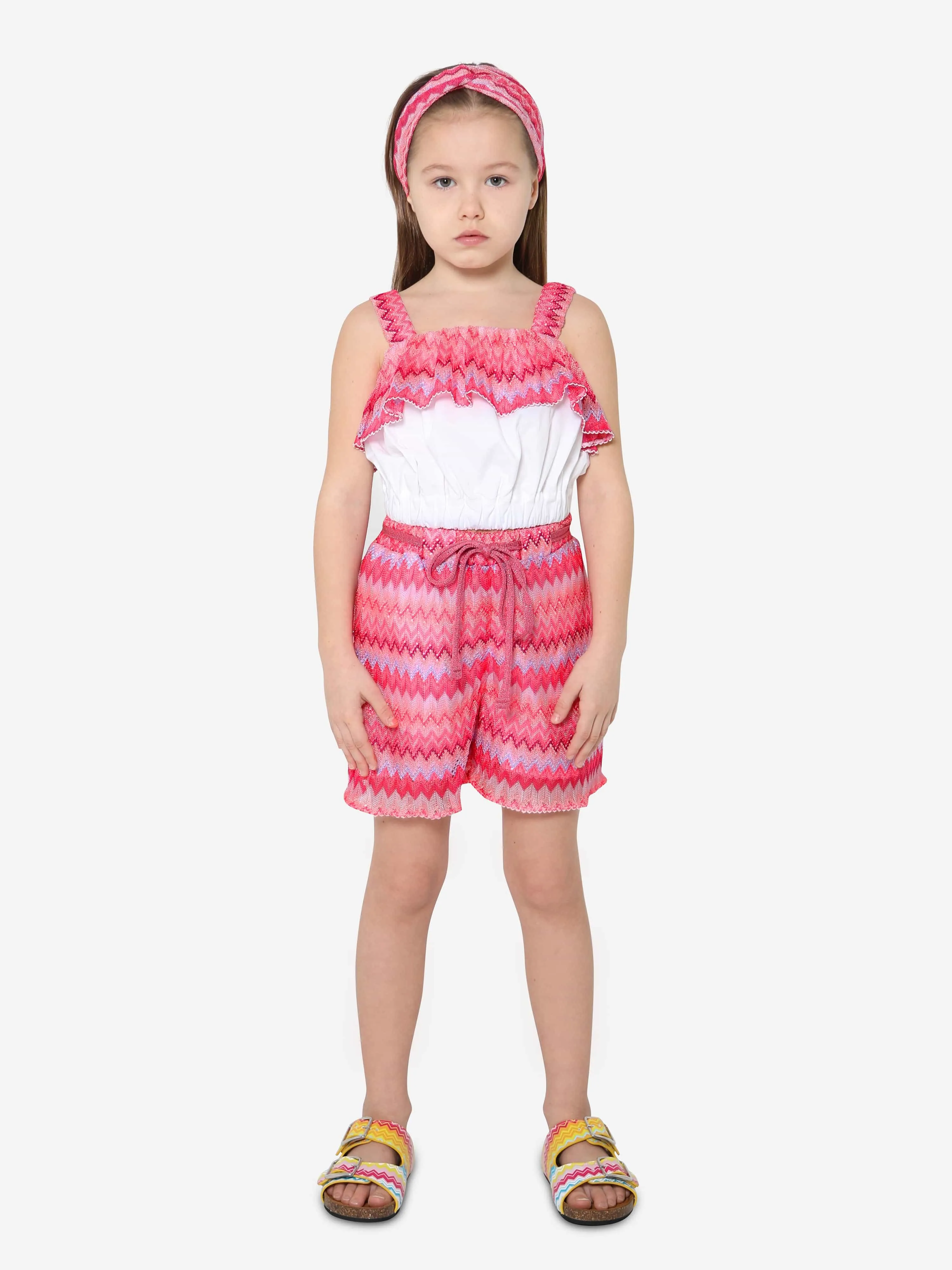 Missoni Girls Zig Zag Ruffle Trim Top in White