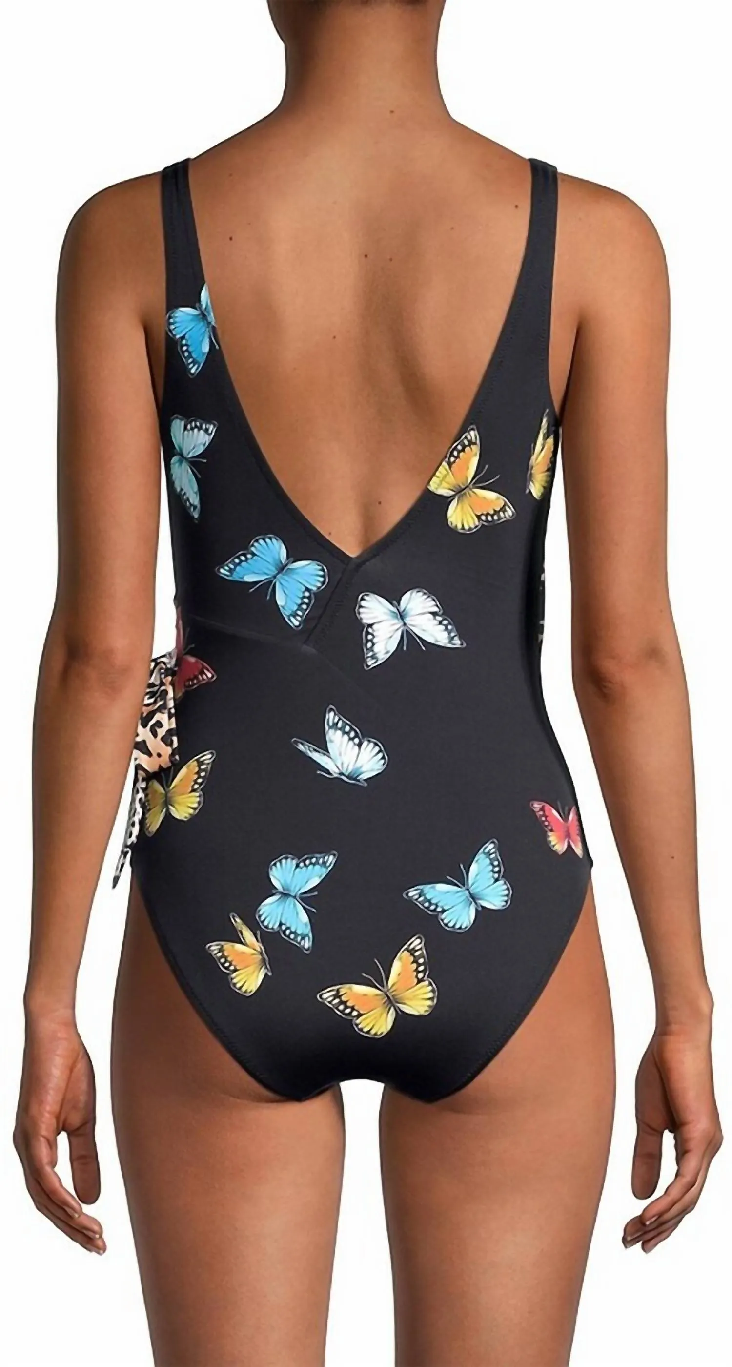 Monarch Butterfly Print Wrap Swimsuit In Multi