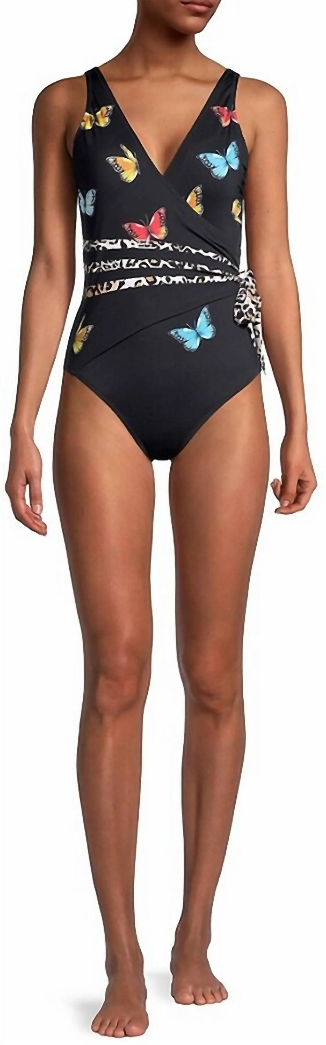 Monarch Butterfly Print Wrap Swimsuit In Multi
