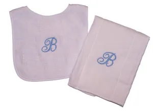 Monogrammed Terry Bib And Burp Set With Single Initial Babykids_Cute-As-Buttons