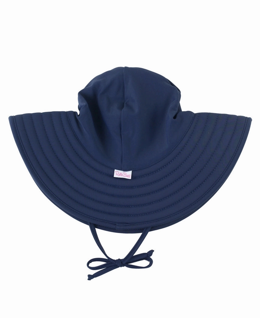 Navy Blue Seersucker Swim Hat UPF 50 