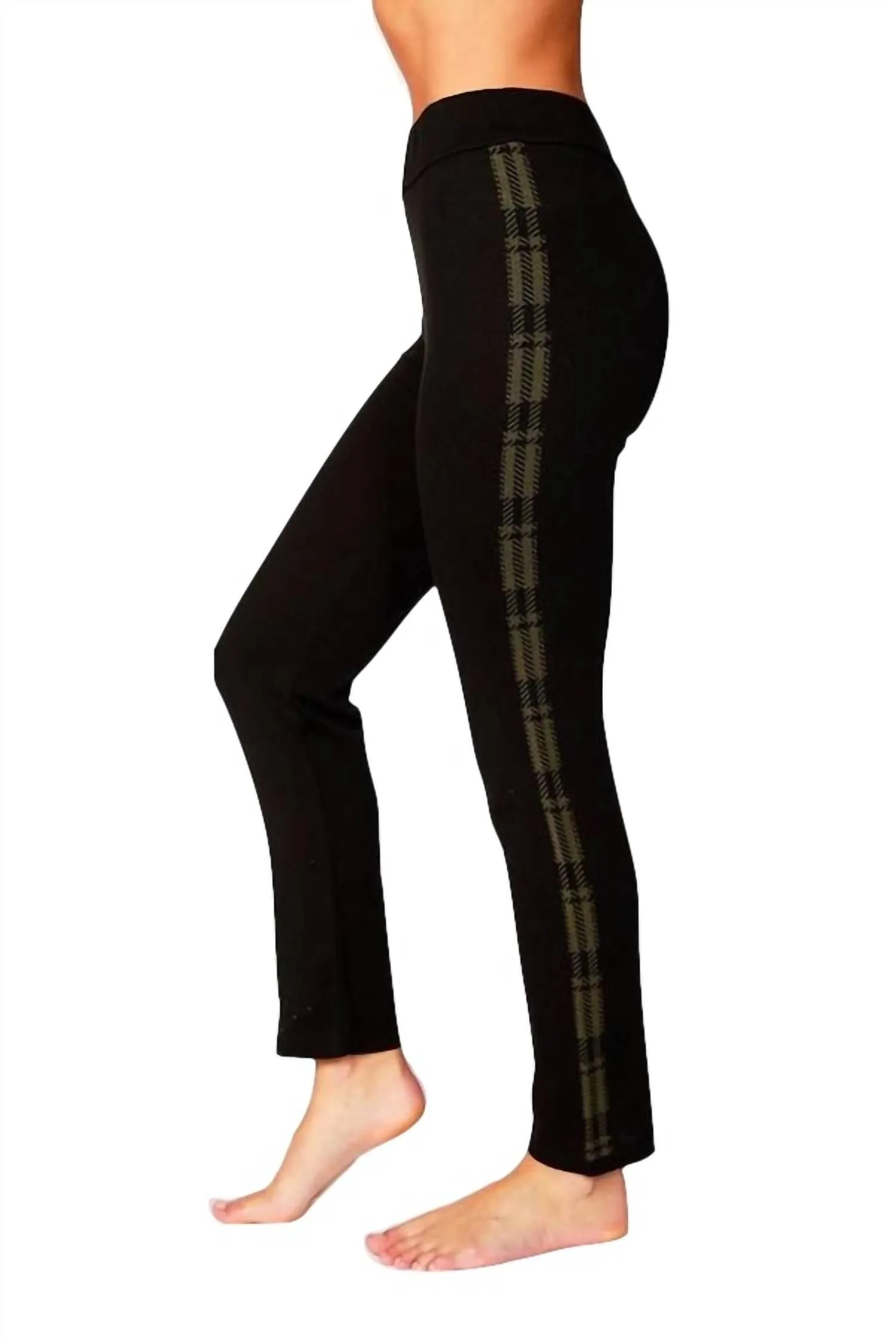 Plaid Trim Track Pant In Black Combo