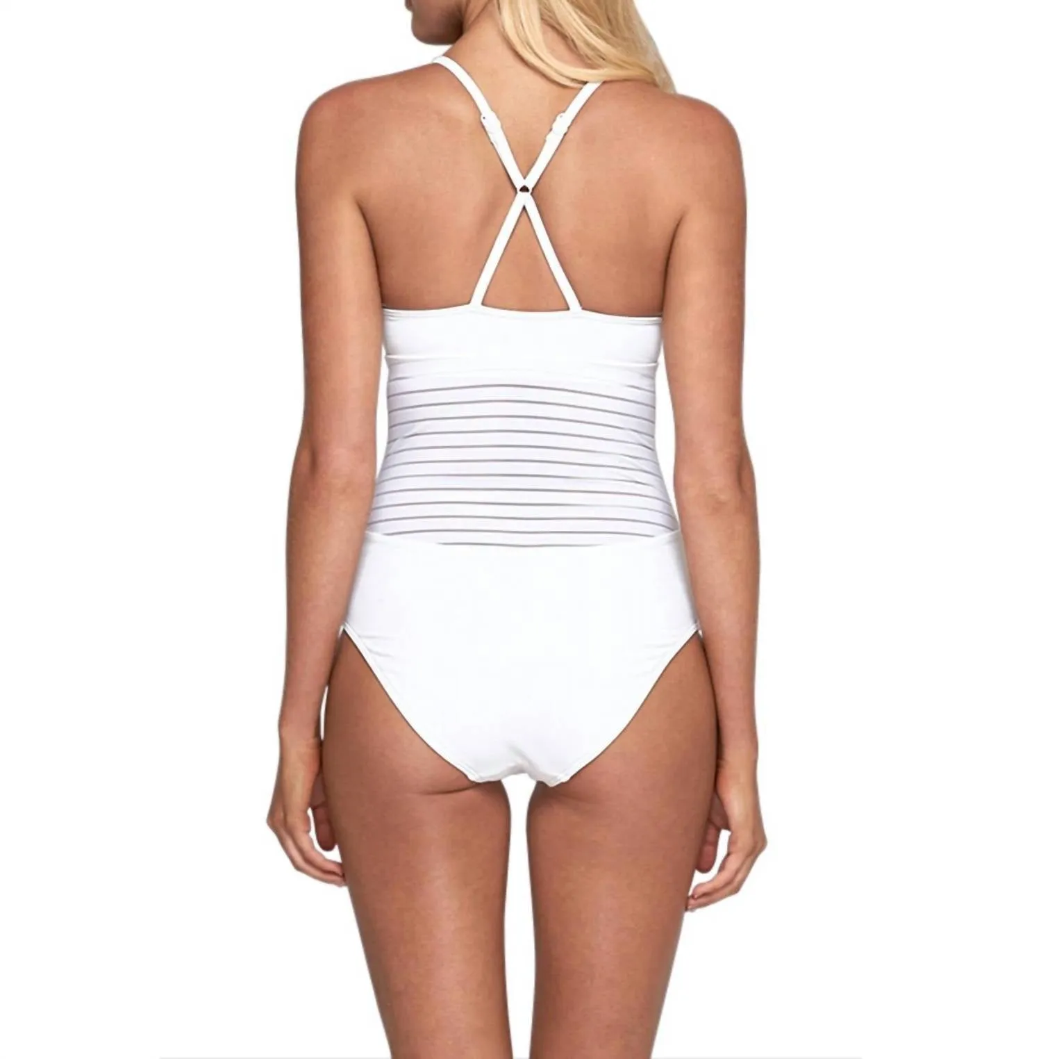 Plunge V-Neck One Piece Swimsuit In White