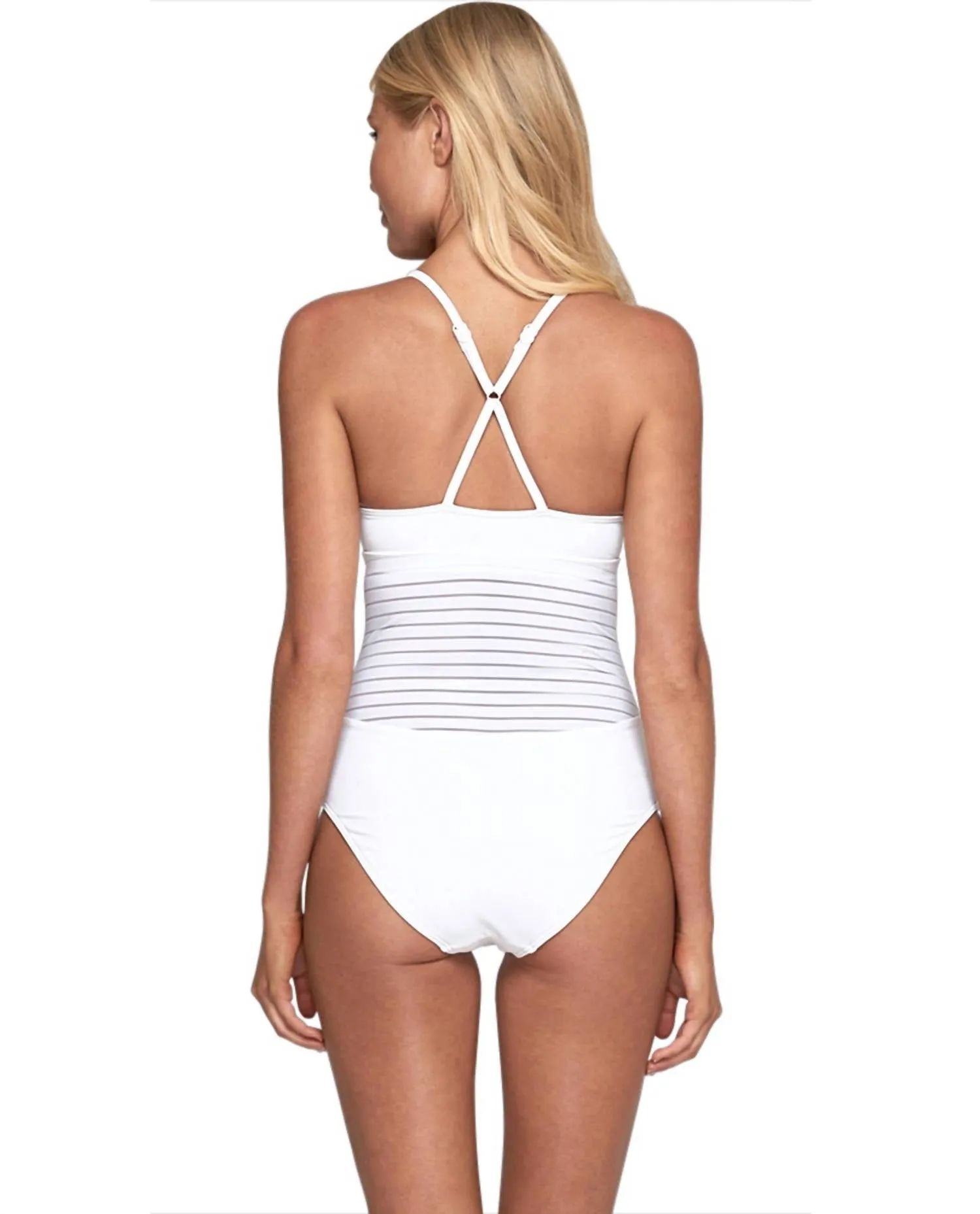 Plunge V-Neck One Piece Swimsuit In White