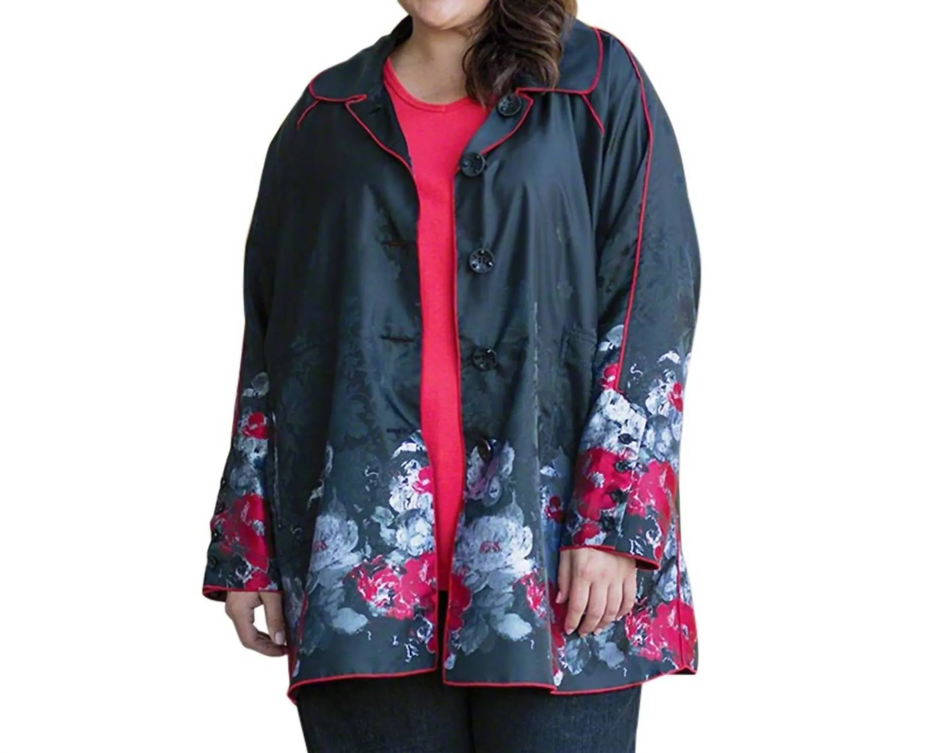 Plus Size Reversible Raincoat In Black Poppy