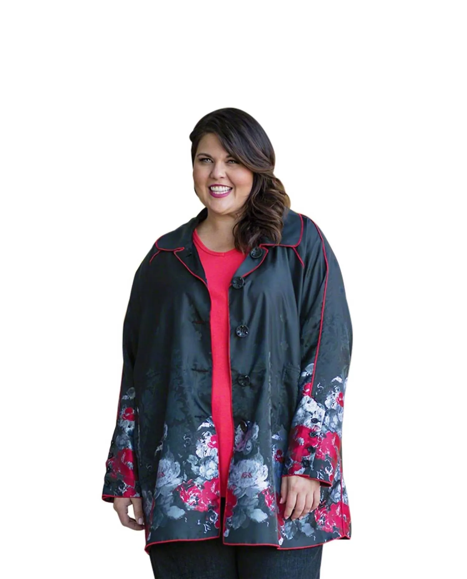 Plus Size Reversible Raincoat In Black Poppy