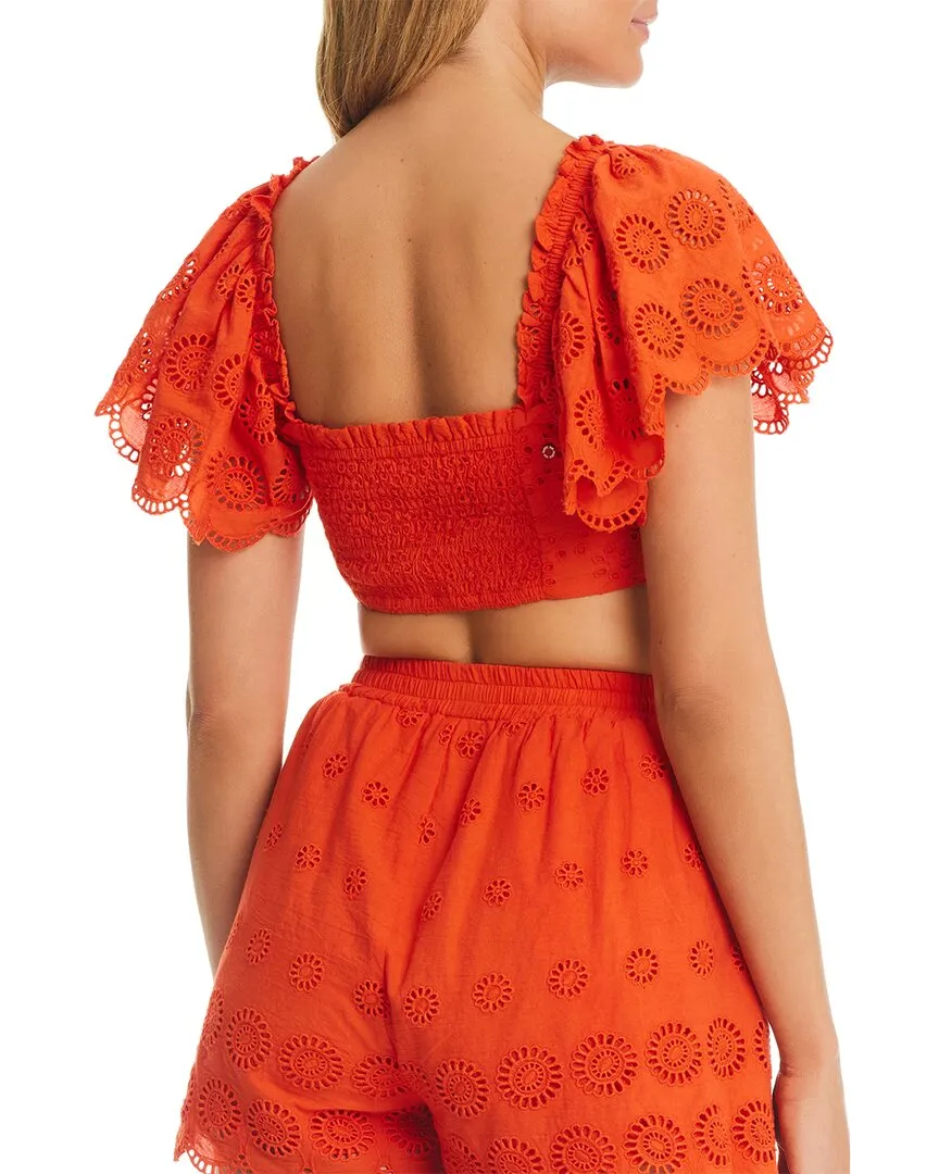 Red Carter Eyelet Coverup Crop Top
