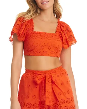 Red Carter Eyelet Coverup Crop Top