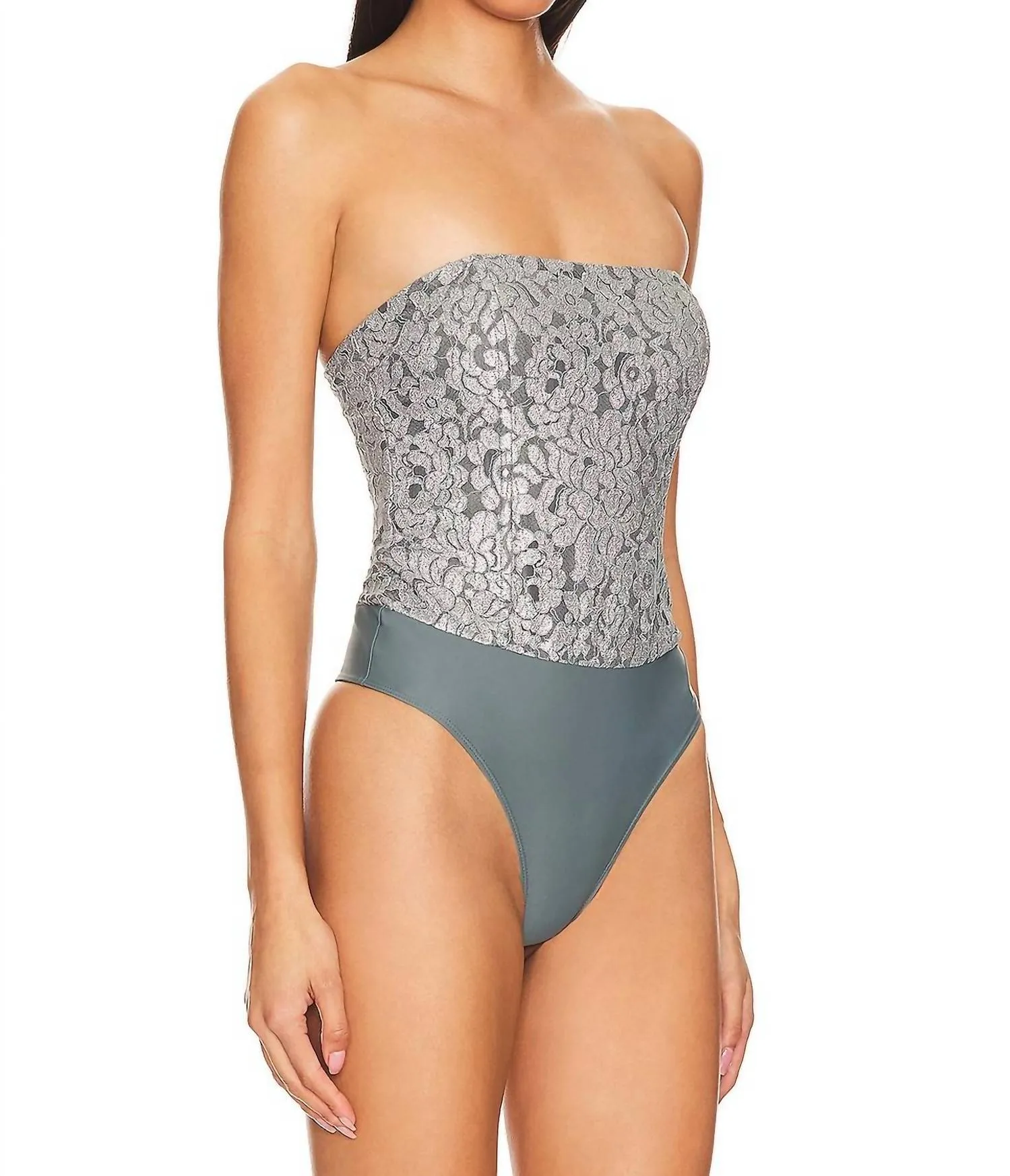 Reina Metallic Bodysuit In Silver