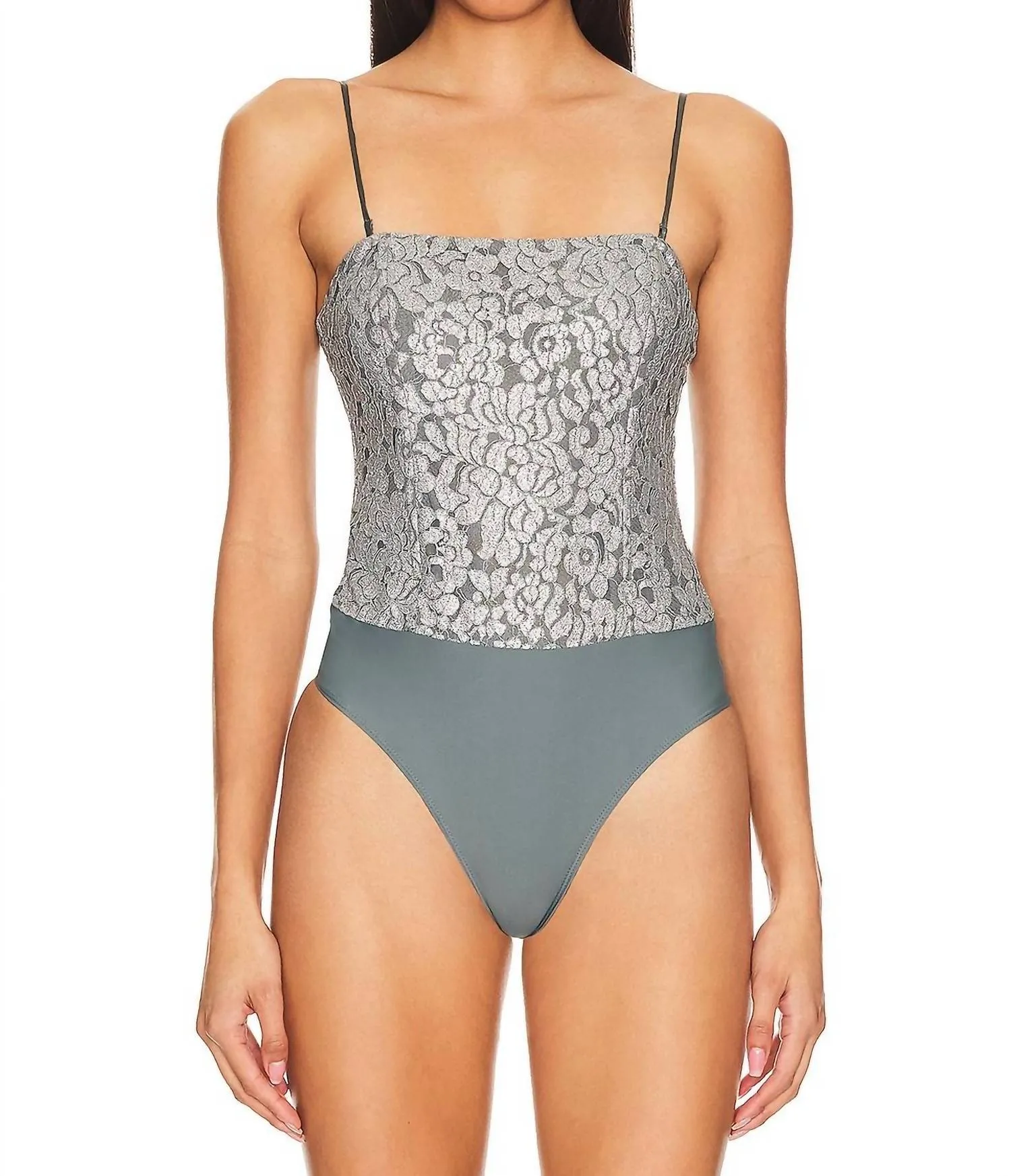 Reina Metallic Bodysuit In Silver