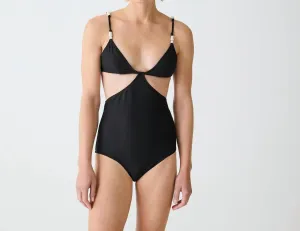 Ribbed Cutout One-Piece Swimsuit With Pearls In Black