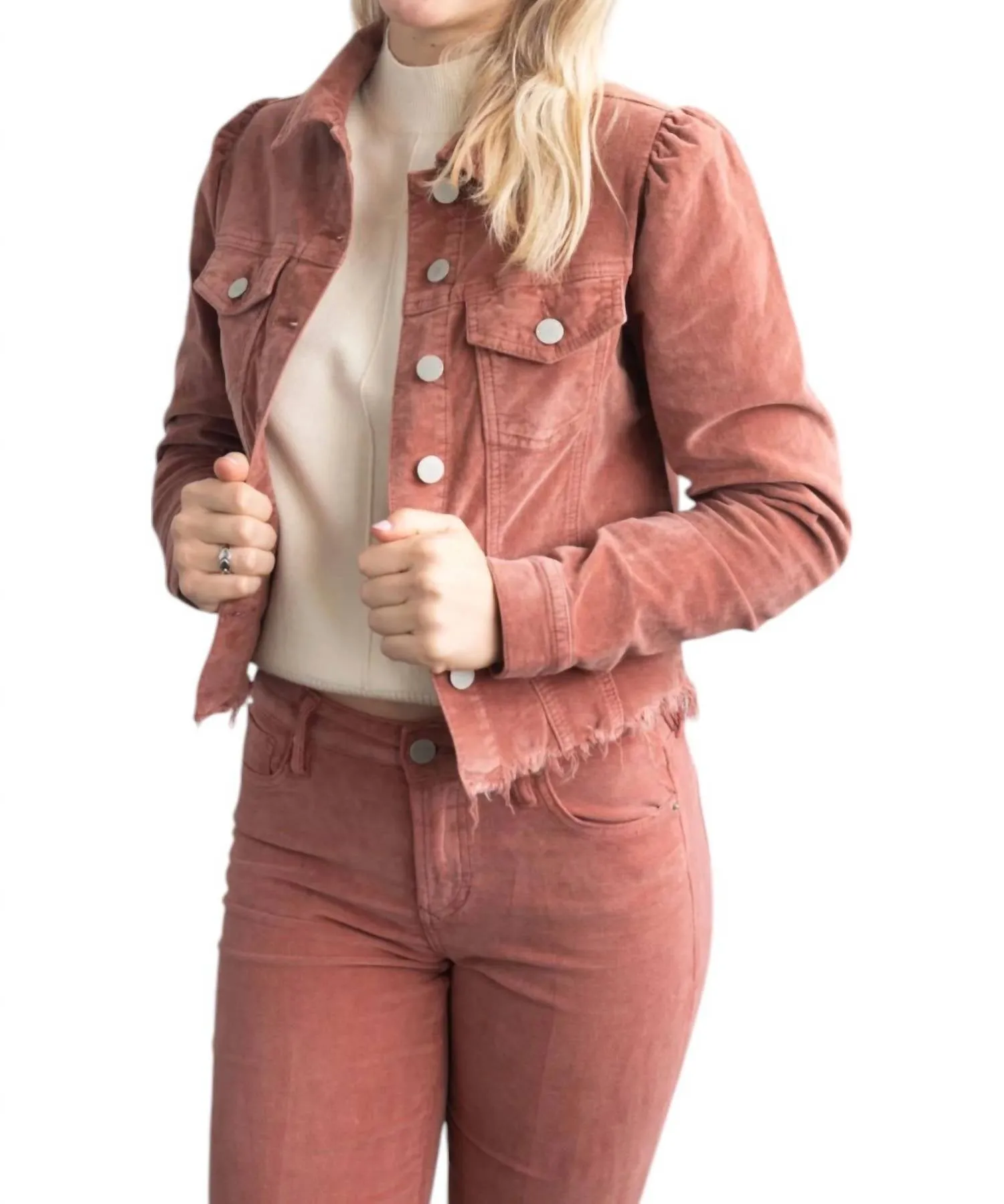 Roselyn Frayed Hem Jacket In Red