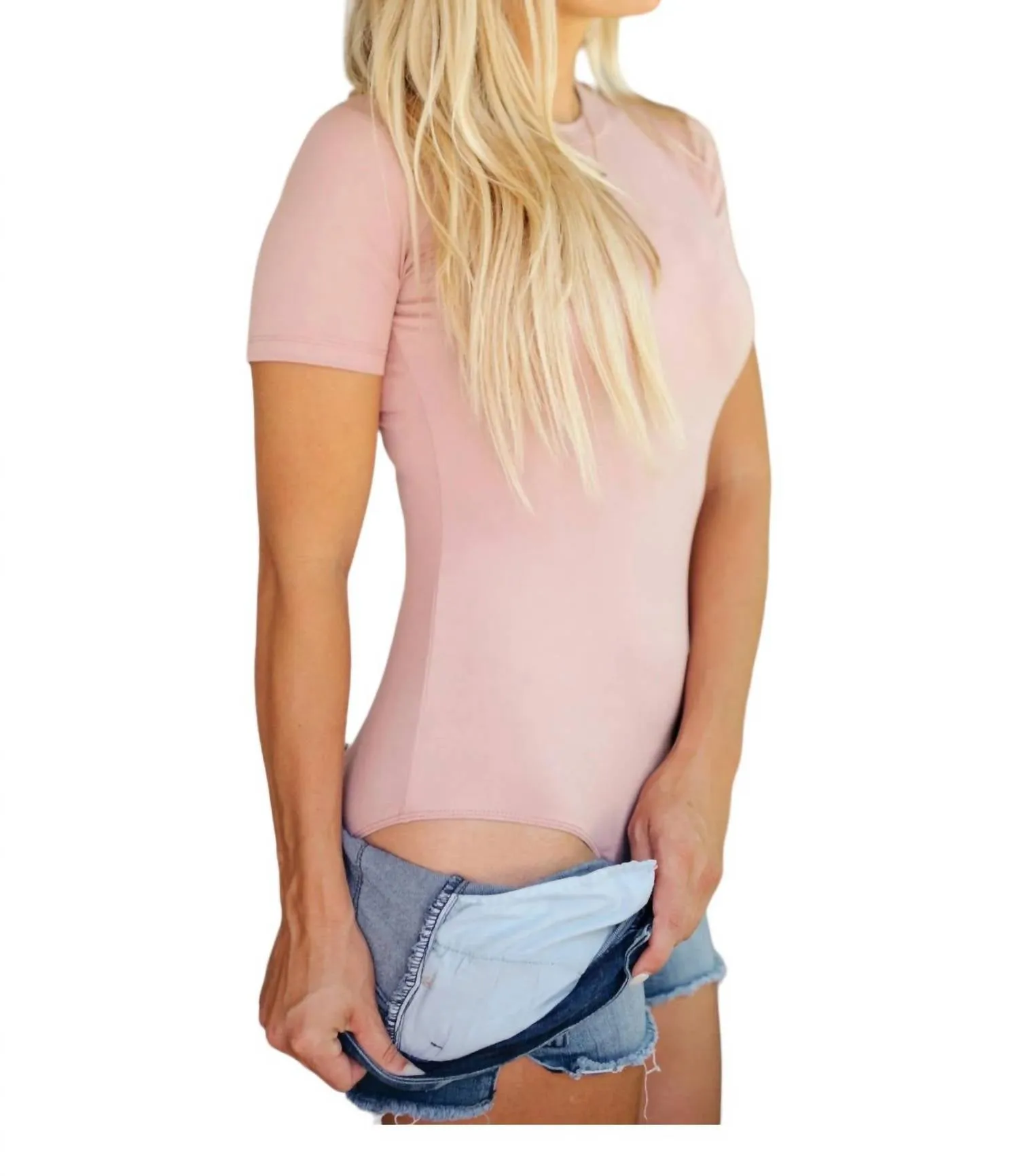 Round Neck Bodysuit In Pink