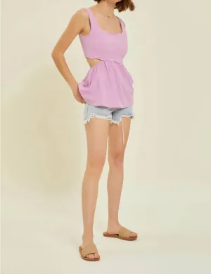 Scallop Tank Top With Waist Cutout & Smocked Back In Atlas Pink