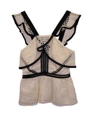 Self-Portrait Peplum Ruffle Top In Ivory Polyamide