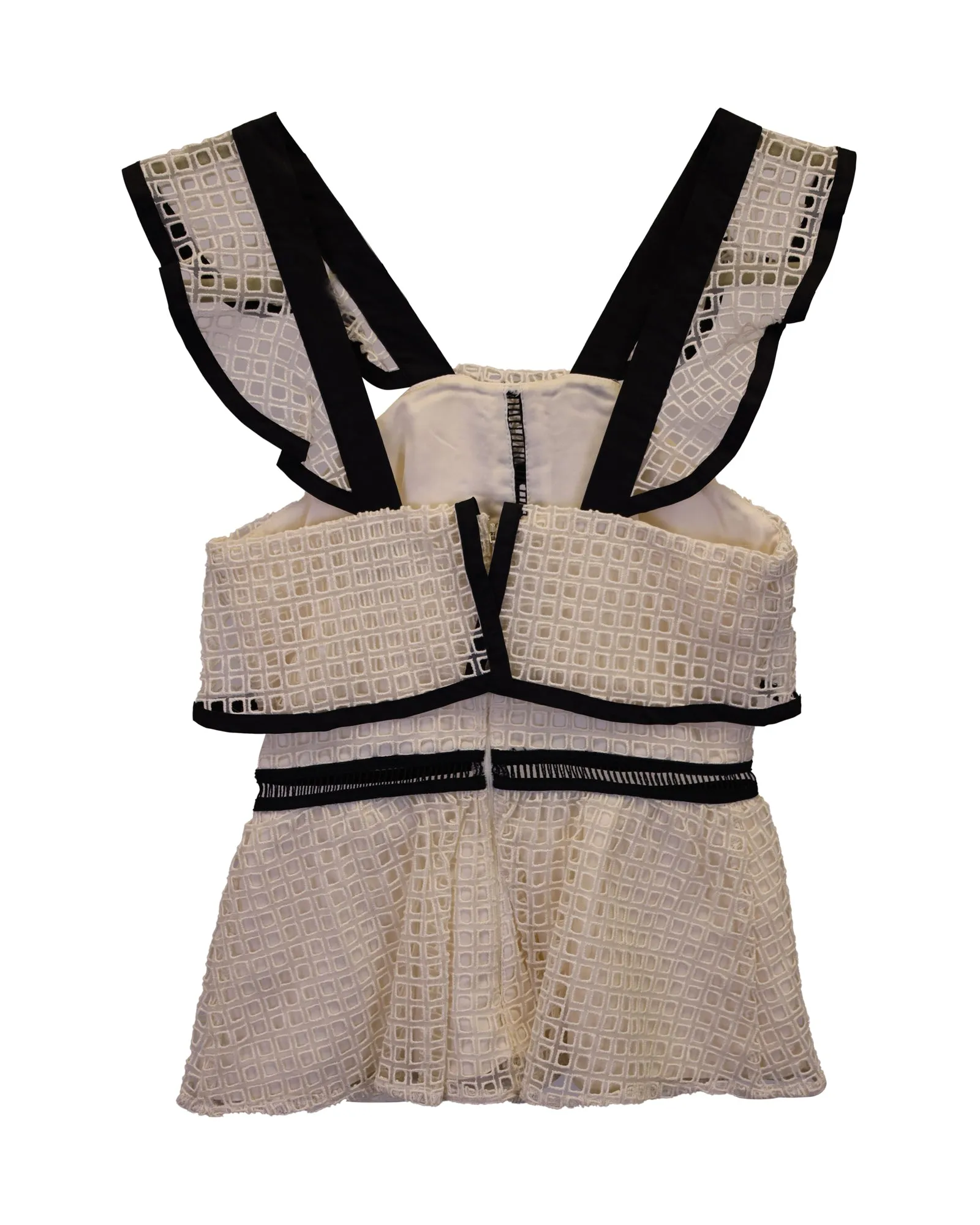 Self-Portrait Peplum Ruffle Top In Ivory Polyamide