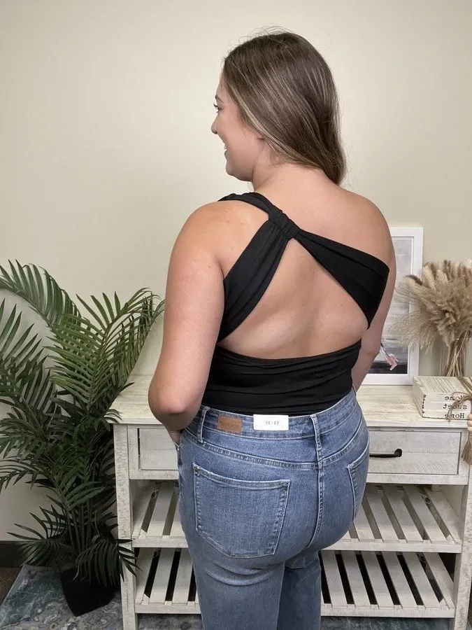 She's All That Women's One Shoulder Open Back Tank Top Bodysuit