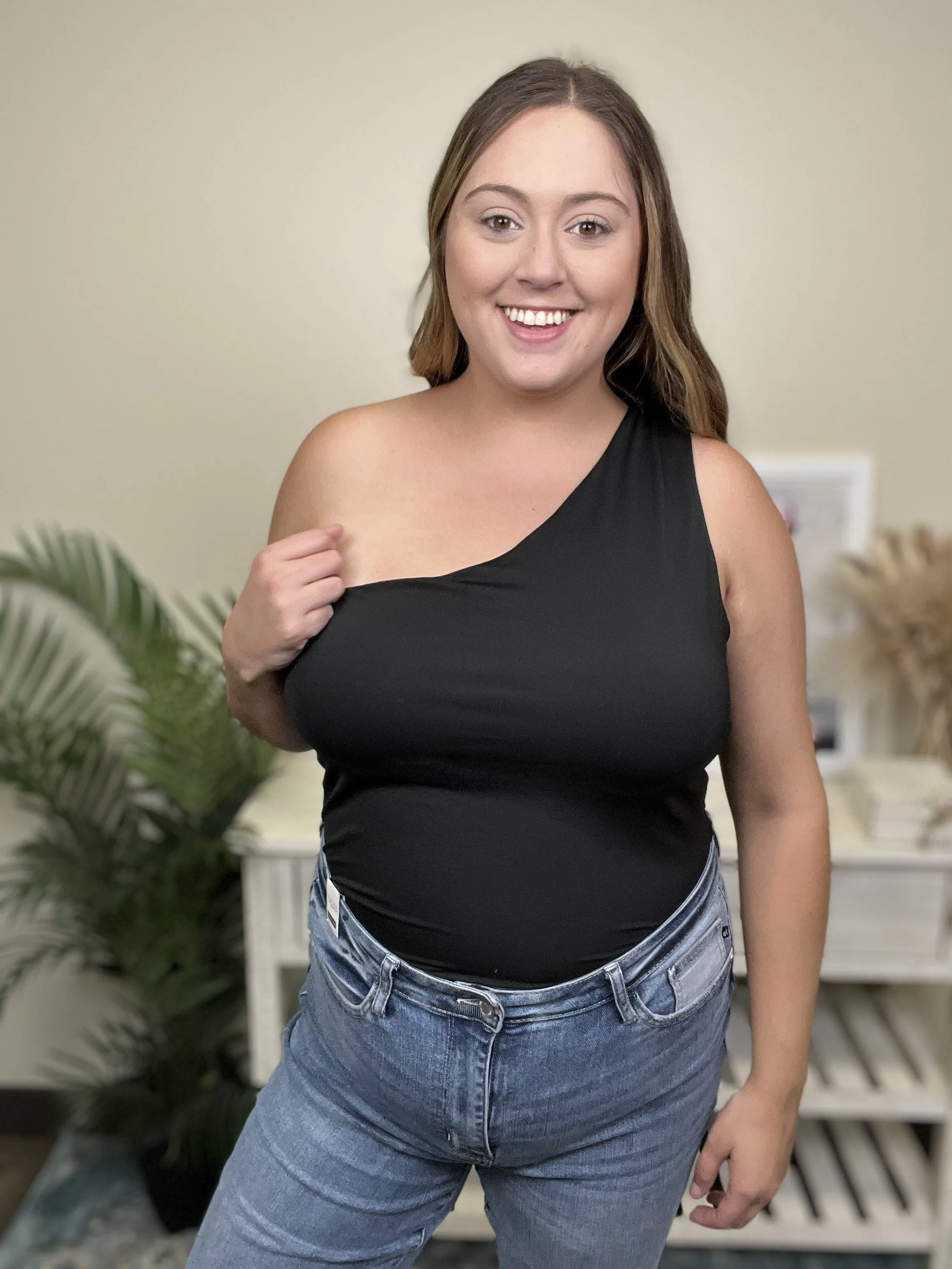 She's All That Women's One Shoulder Open Back Tank Top Bodysuit