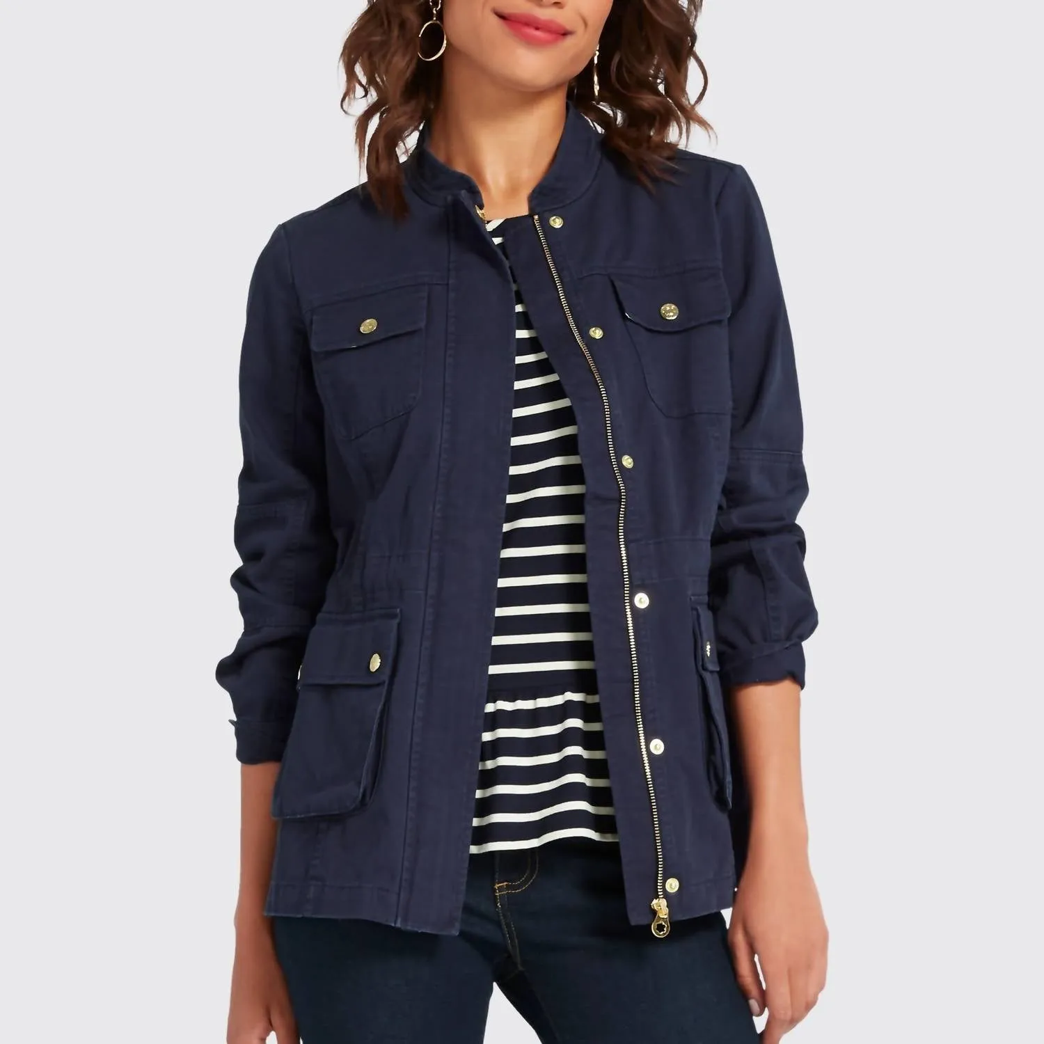 Solid Pocket Utility Jacket In Nassau Navy
