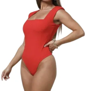 Square Neck Bodysuit In Red