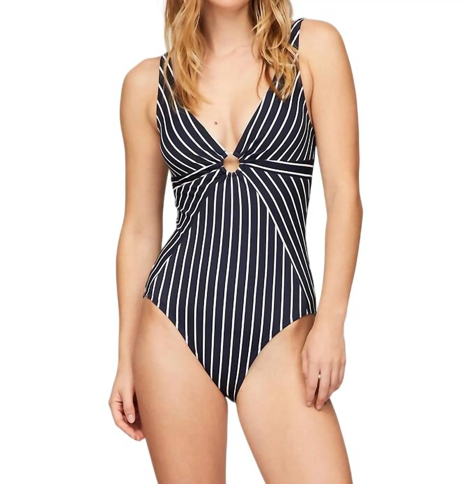 Stripe Ring One-Piece Swimsuit In Navy And White