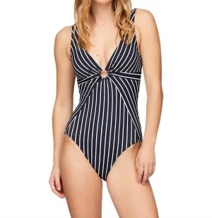 Stripe Ring One-Piece Swimsuit In Navy And White