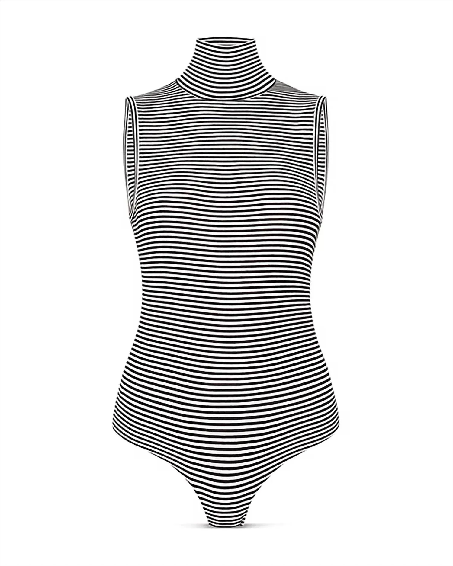 Striped Turtleneck Bodysuit In Black/white
