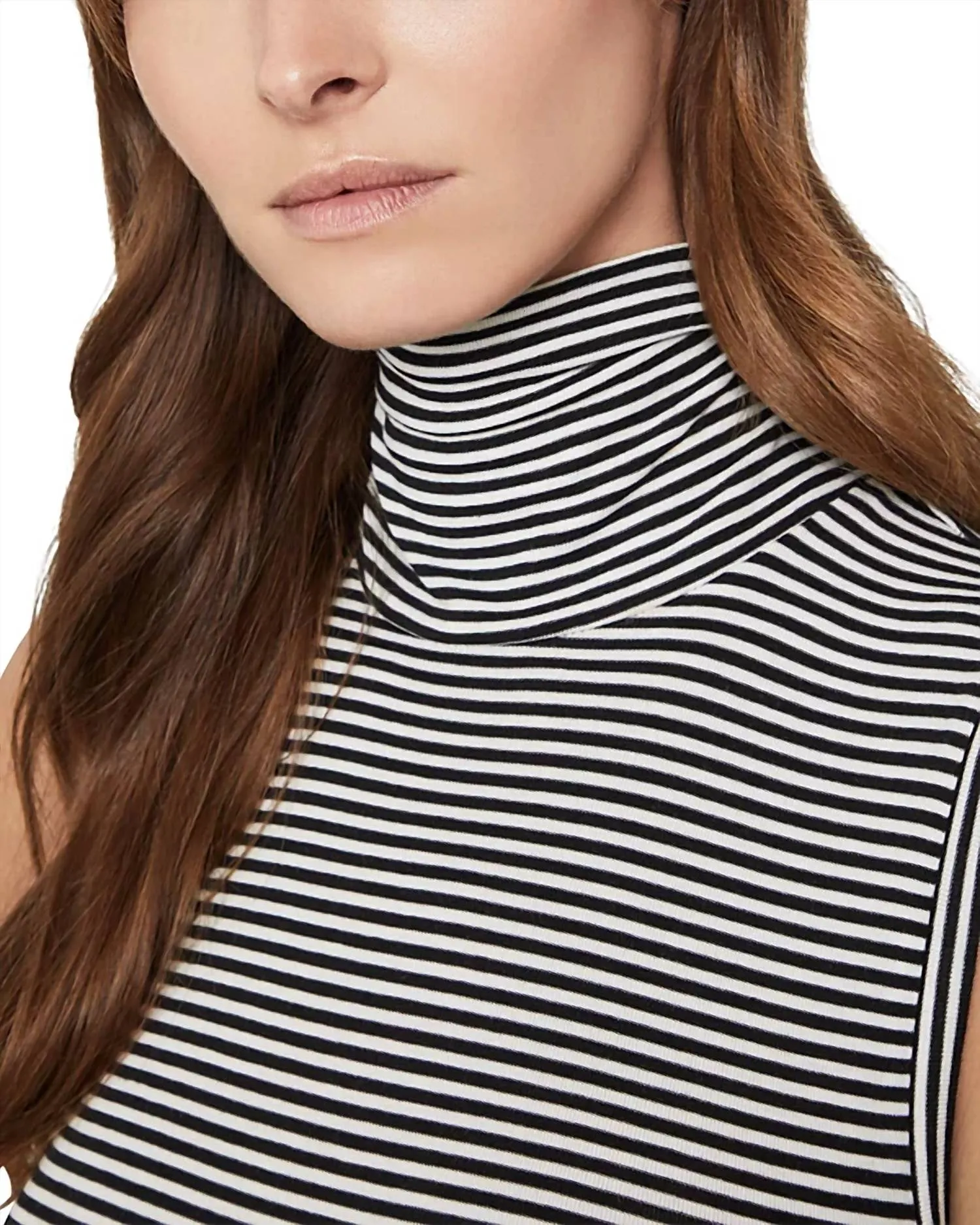 Striped Turtleneck Bodysuit In Black/white