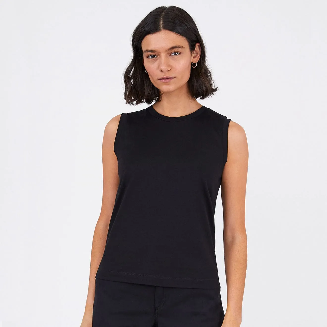 Sunspel Womens Boy Fit Tank T-Shirt Black Sunspel Clothing