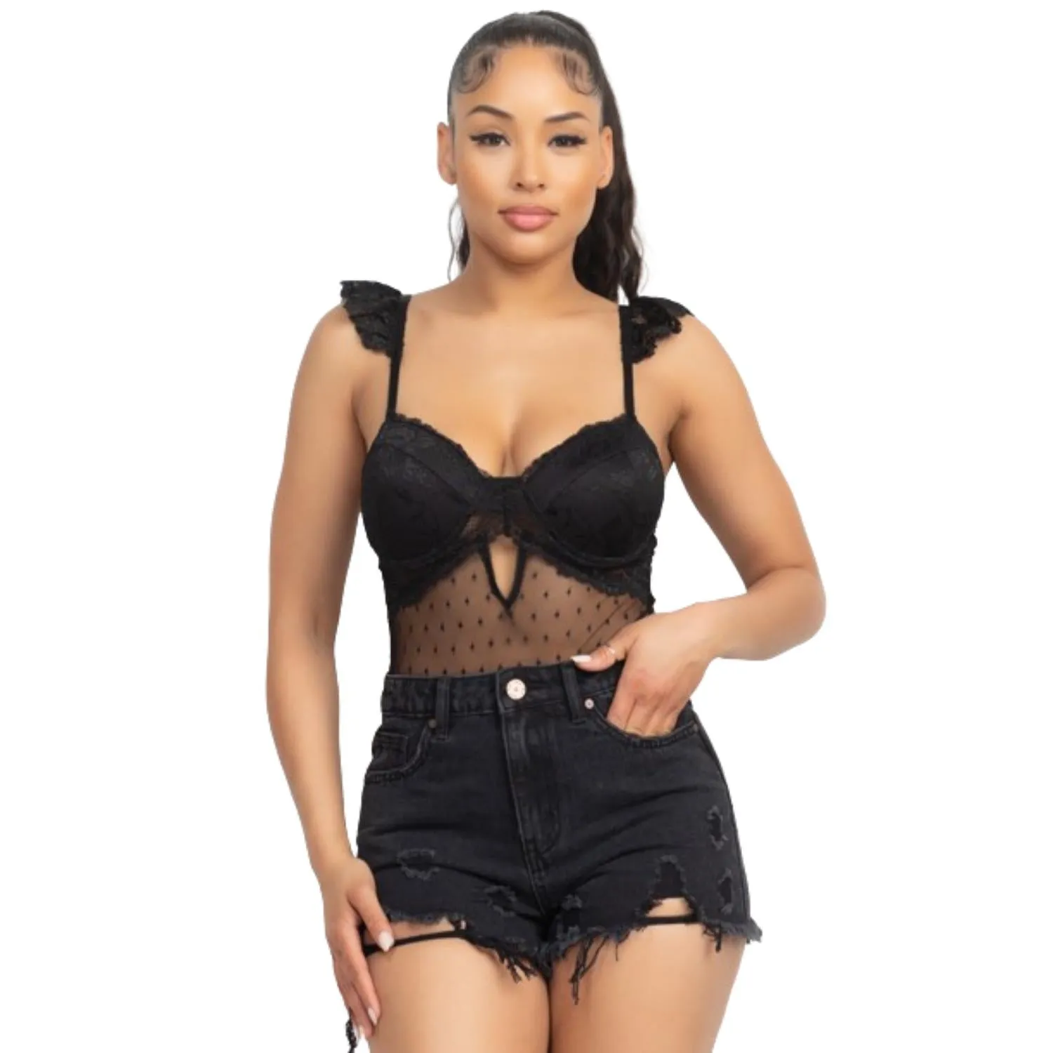 Sweetheart Cut-out Cami Ruffled Bodysuit