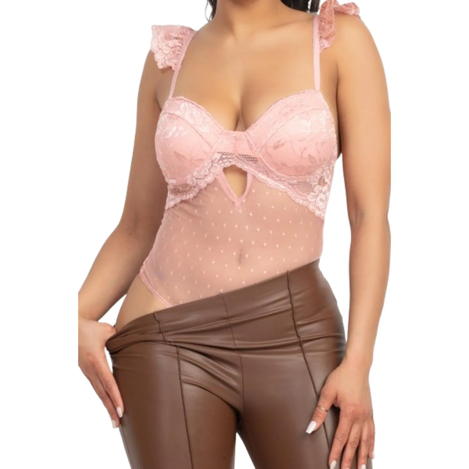 Sweetheart Cut-out Cami Ruffled Bodysuit
