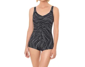 Tidal Wave Shirred Front Girl Leg One Piece In Black