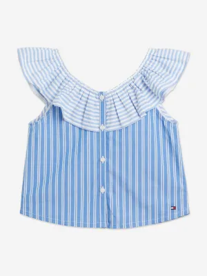 Tommy Hilfiger Girls Mixed Stripe Frill Blouse in Blue