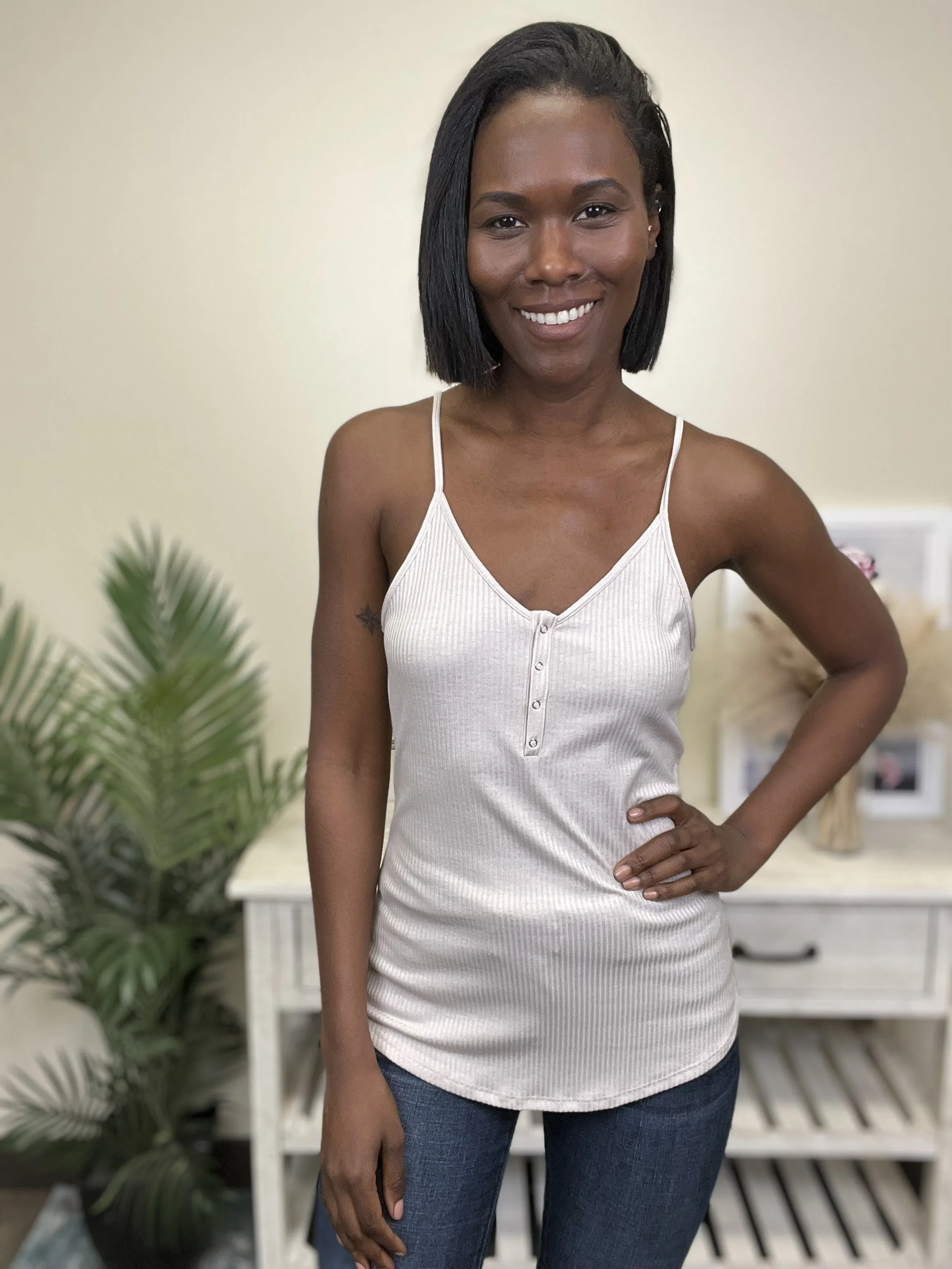 Totally Me Women's Button Up Ribbed Adjustable Strap Tank Top * Final Sale*