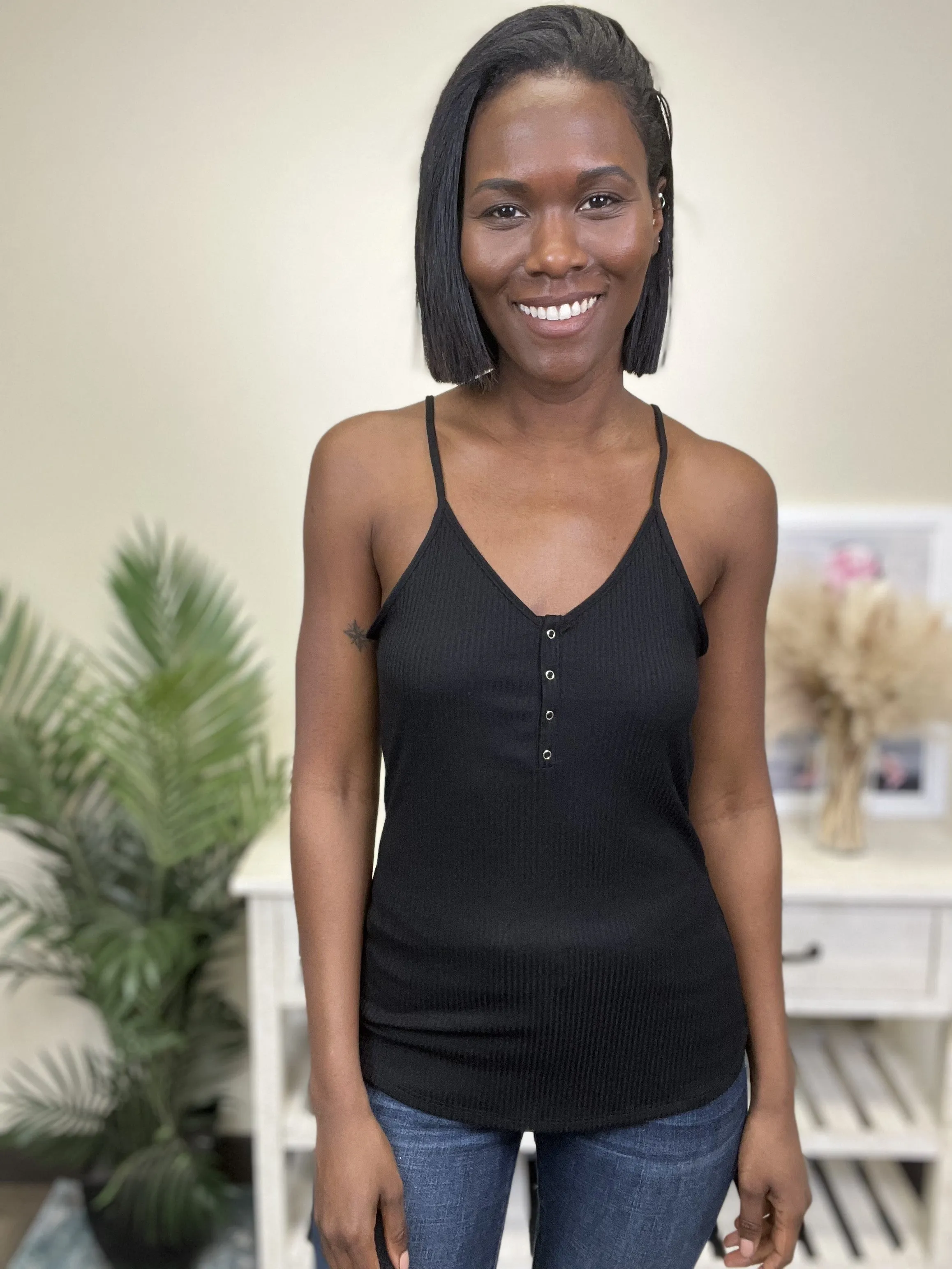 Totally Me Women's Button Up Ribbed Adjustable Strap Tank Top * Final Sale*