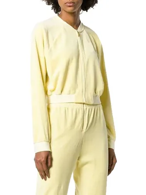 Track Velour Crop Jacket In Pastel Yellow