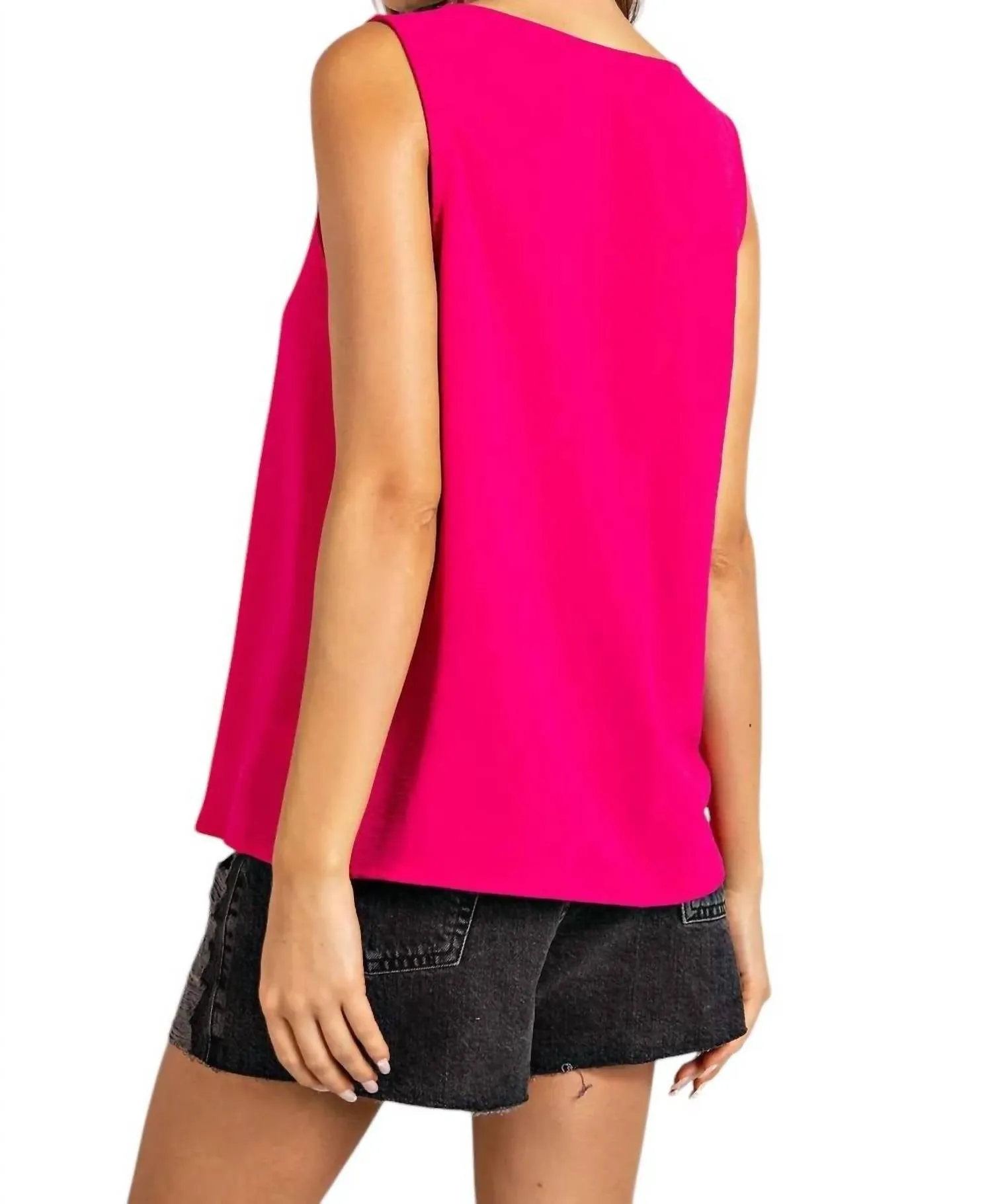 V-Neck Tank Top In Hot Pink