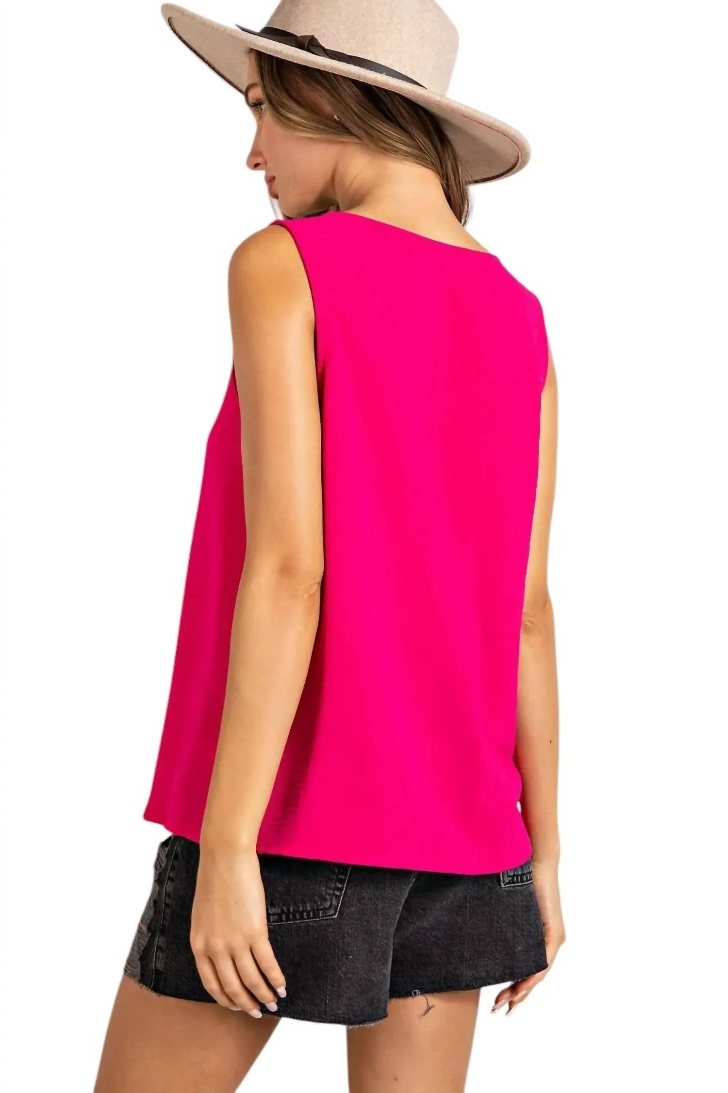 V-Neck Tank Top In Hot Pink