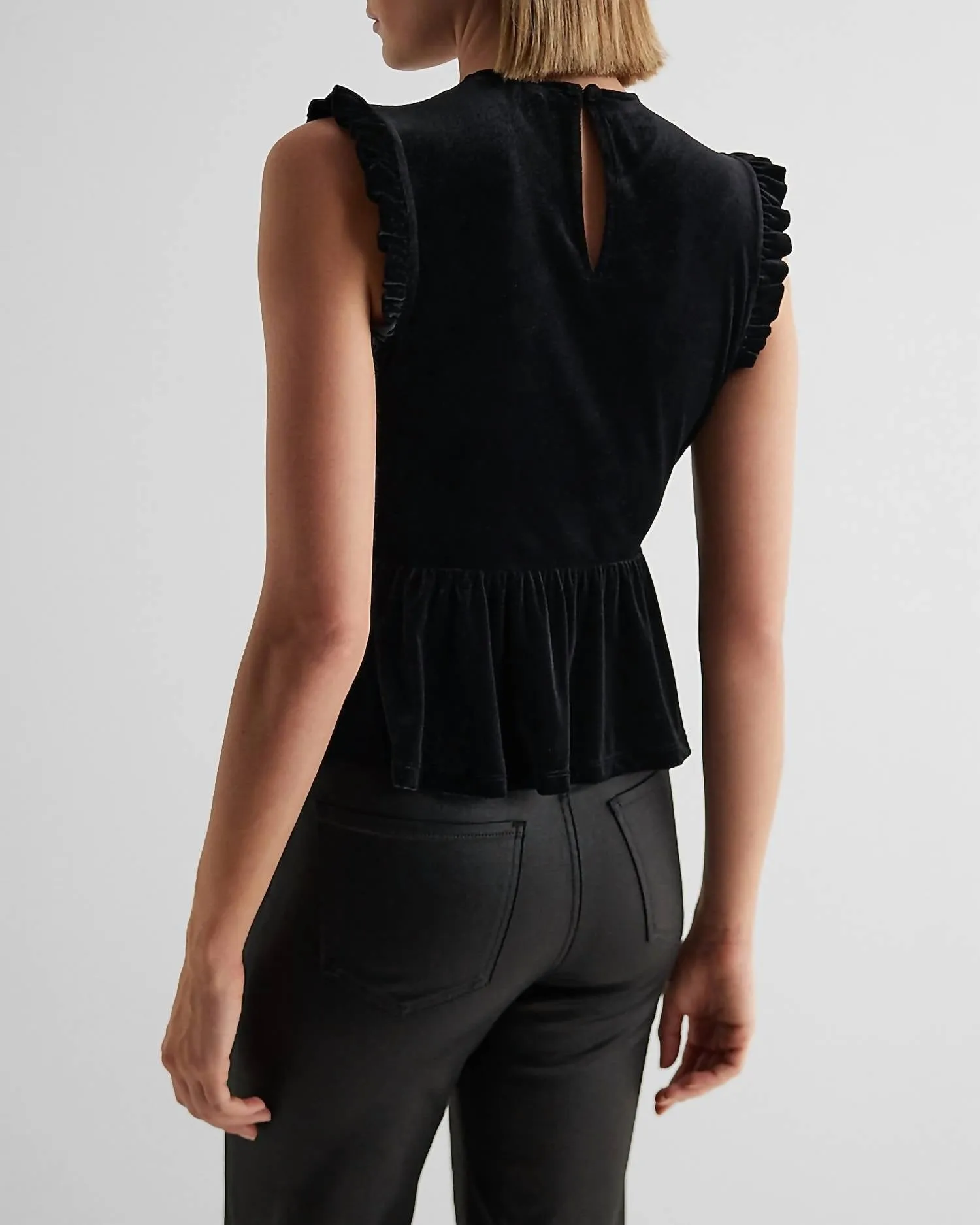 Velvet Peplum Floral Top In Black