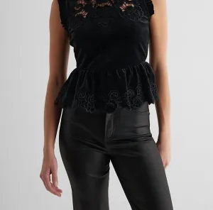 Velvet Peplum Floral Top In Black