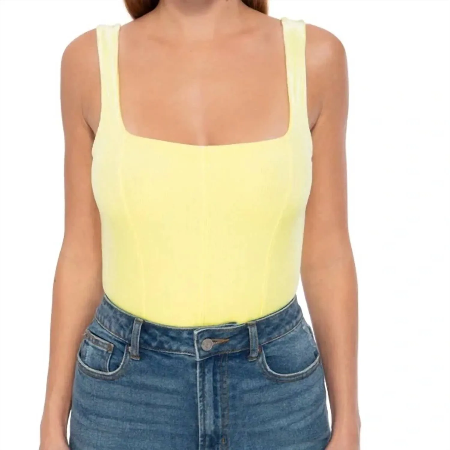 Wisteria Ribbed Velvet Bodysuit In Yellow