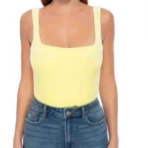 Wisteria Ribbed Velvet Bodysuit In Yellow