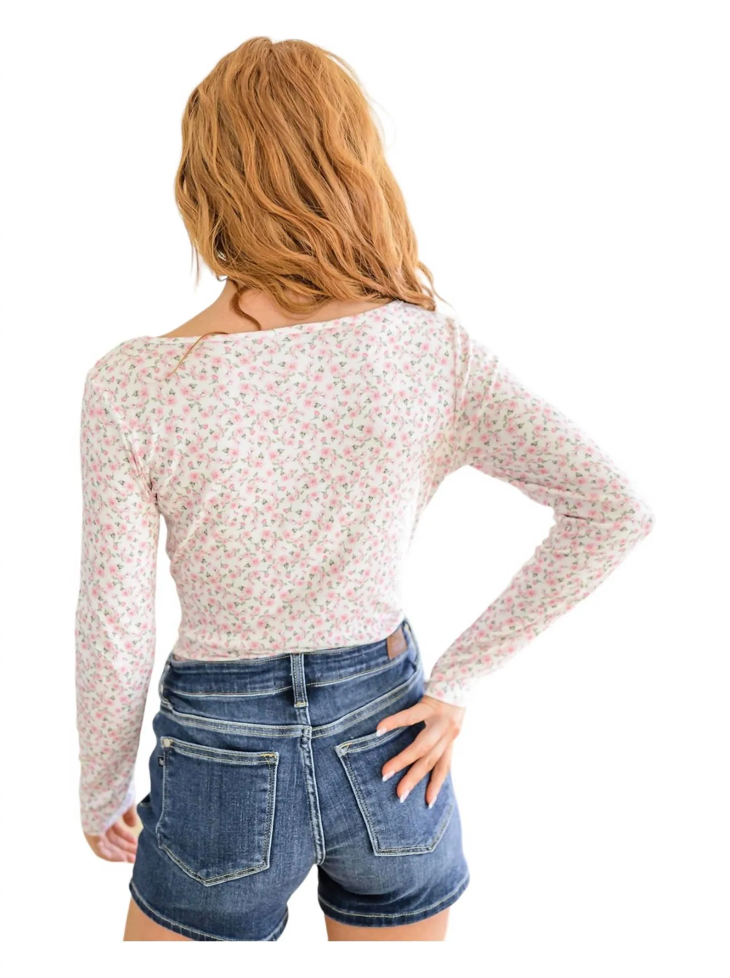 Wistful Wishes Floral Henley Bodysuit In Pink