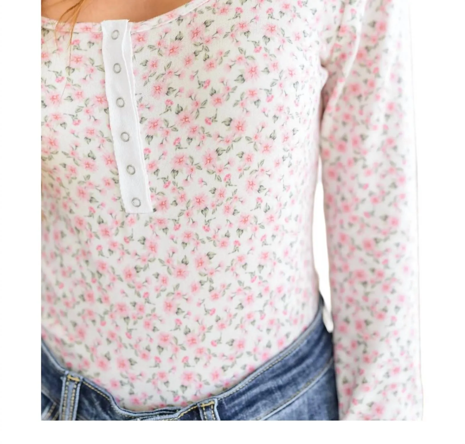 Wistful Wishes Floral Henley Bodysuit In Pink