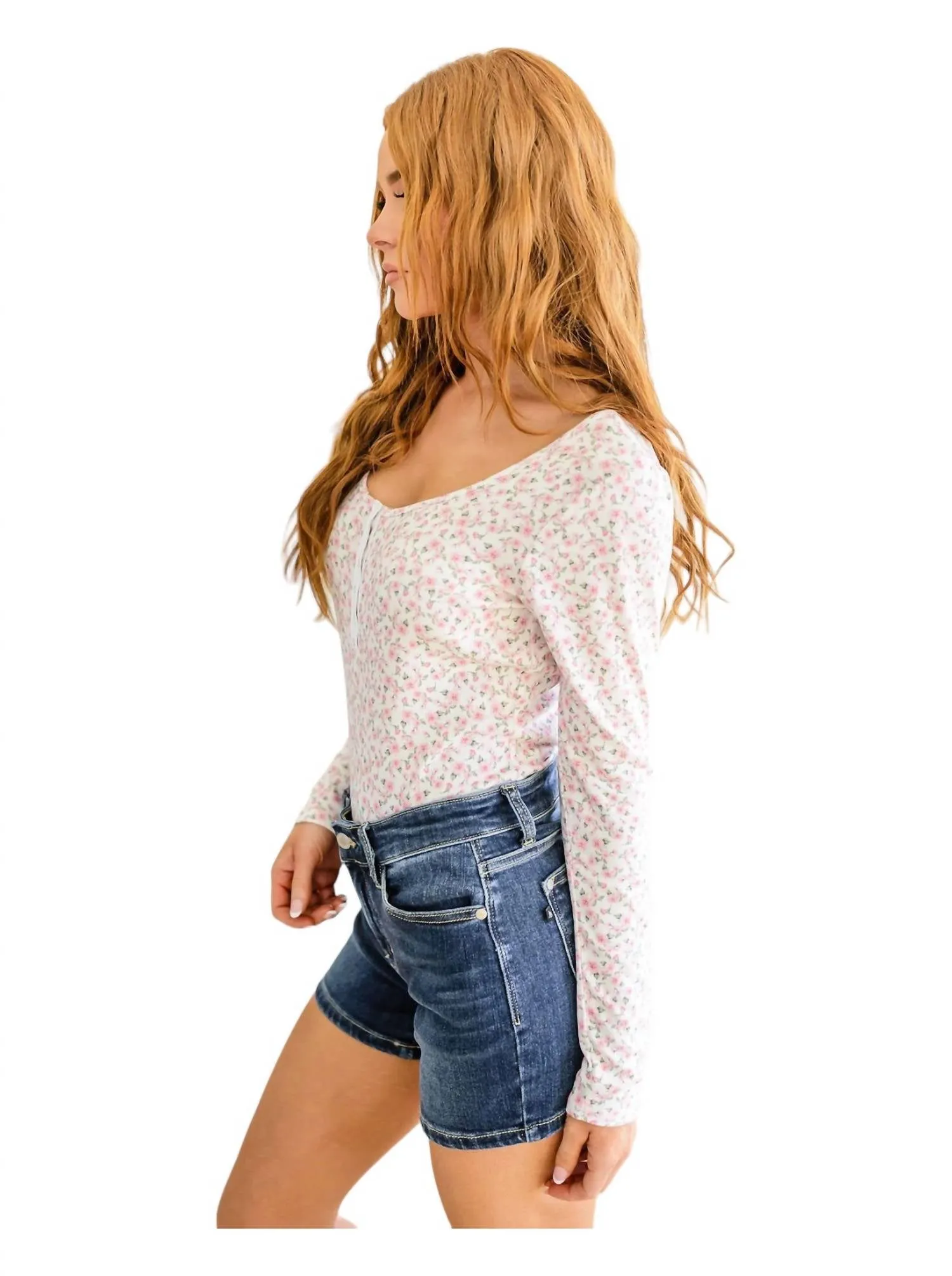 Wistful Wishes Floral Henley Bodysuit In Pink