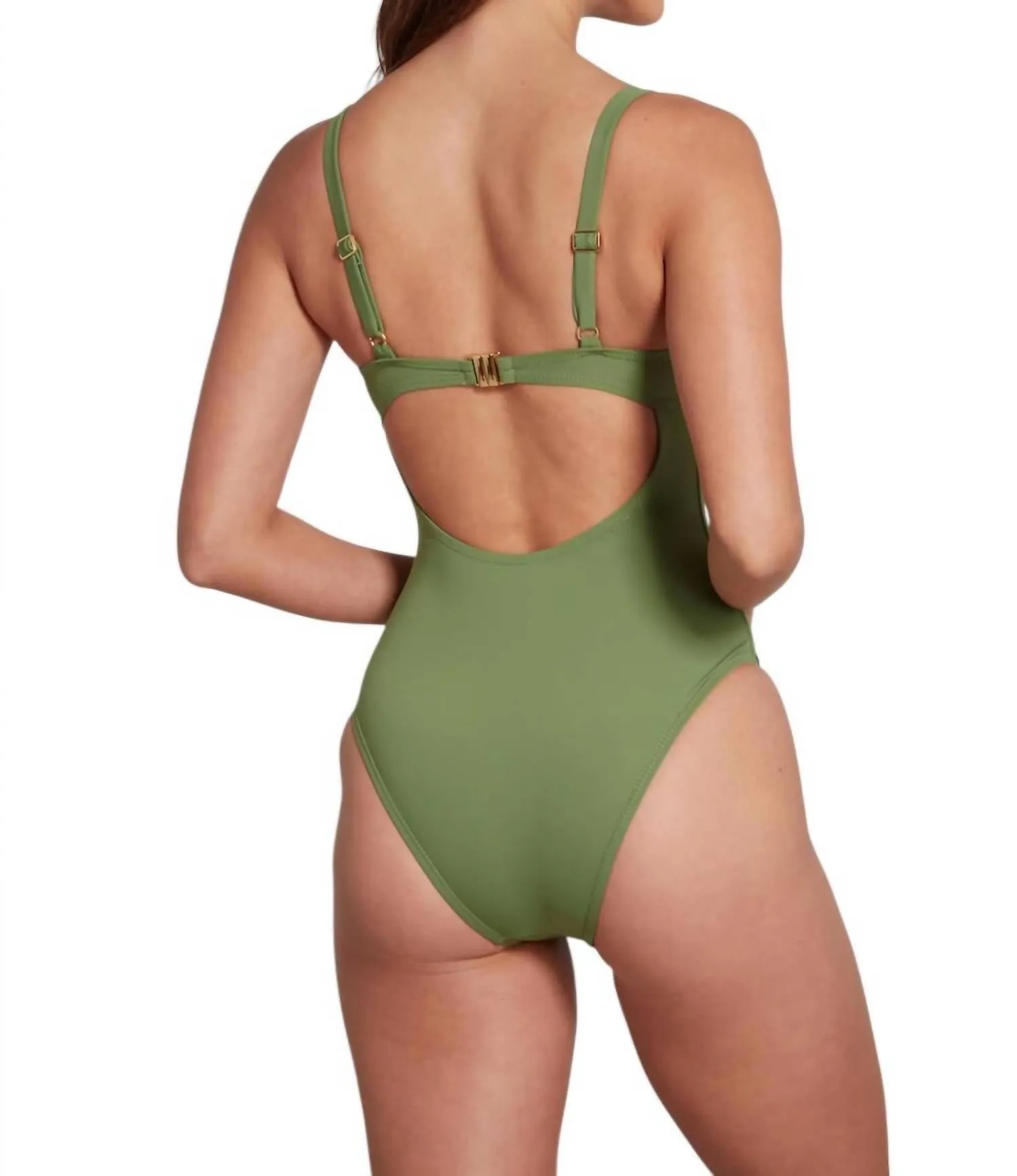 Woman's One Piece Swimsuit With Molded Cups In Green