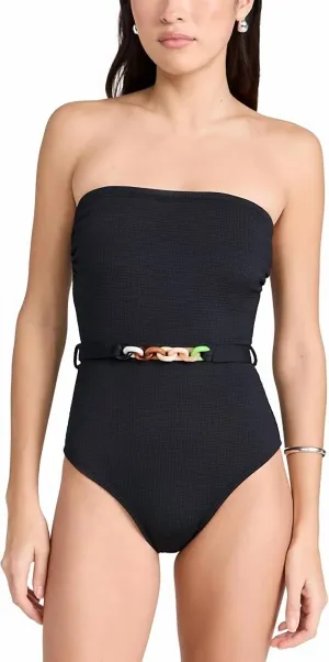 Women's Belted One Piece Swimsuit In Jet