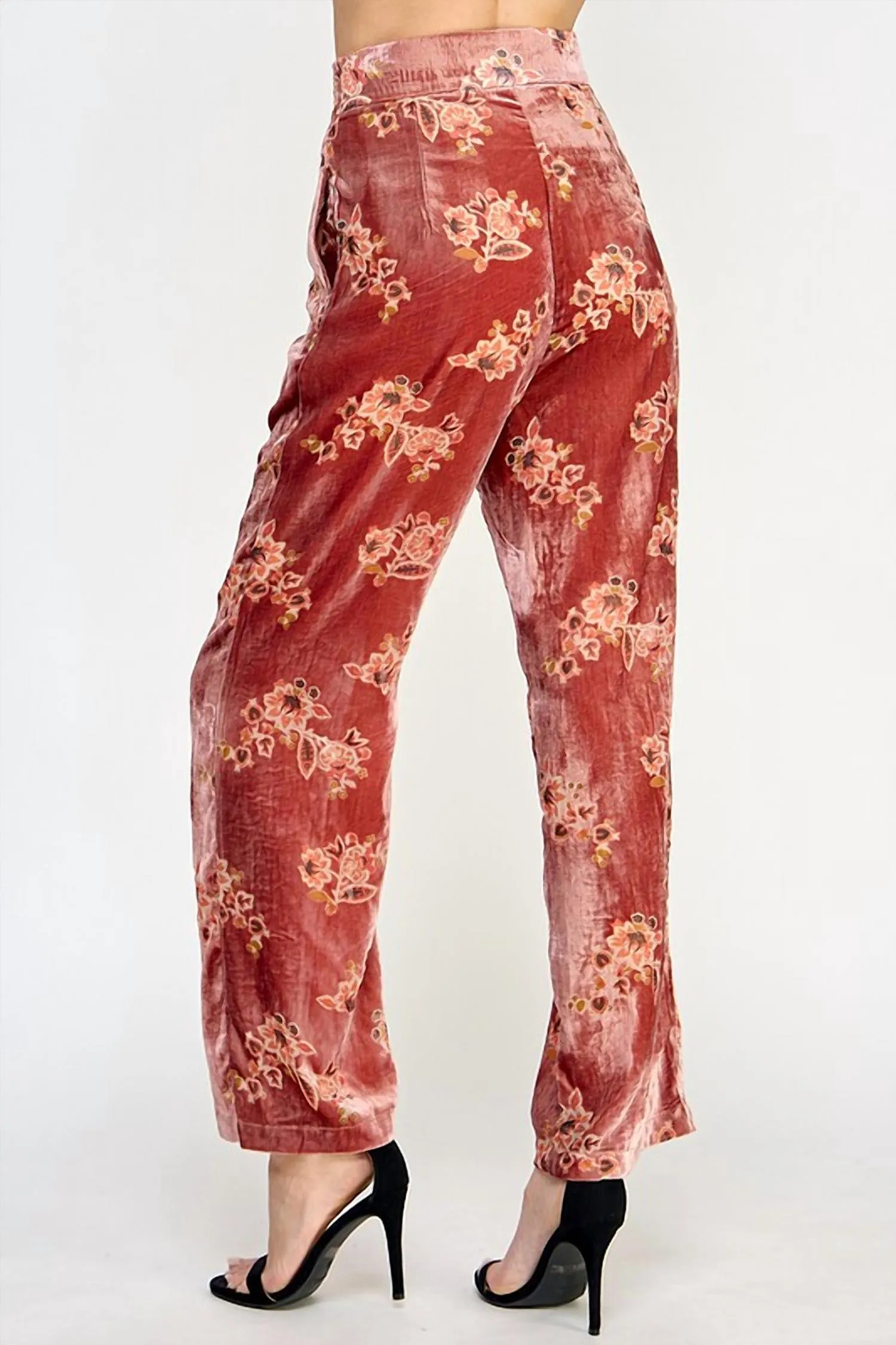 Women's Floral Velvet Trousers In Red
